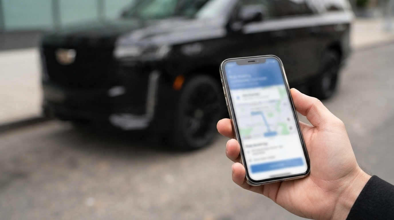 Confirming a car service booking and rate on a smartphone