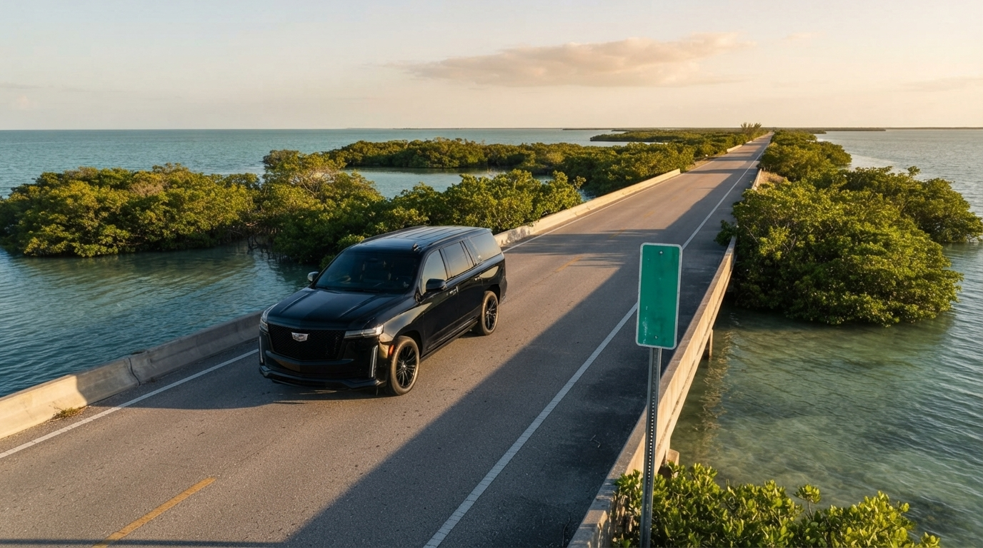 Two-lane highway through the Florida Keys along the Overseas Highway route